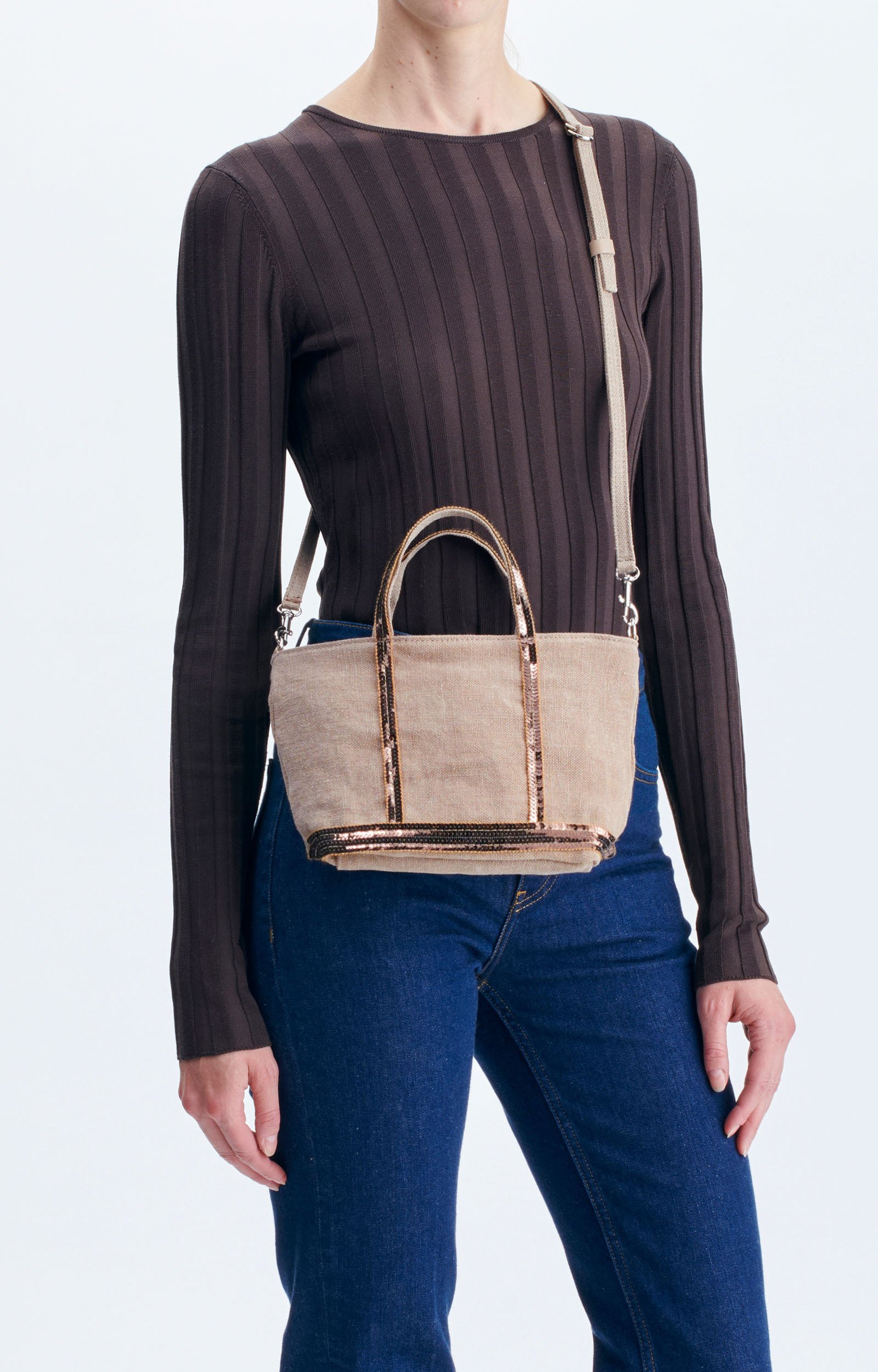 Linen XS Zipped Cabas Tote Handbag or crossbody bag with zipper Mushroom Vanessa Bruno