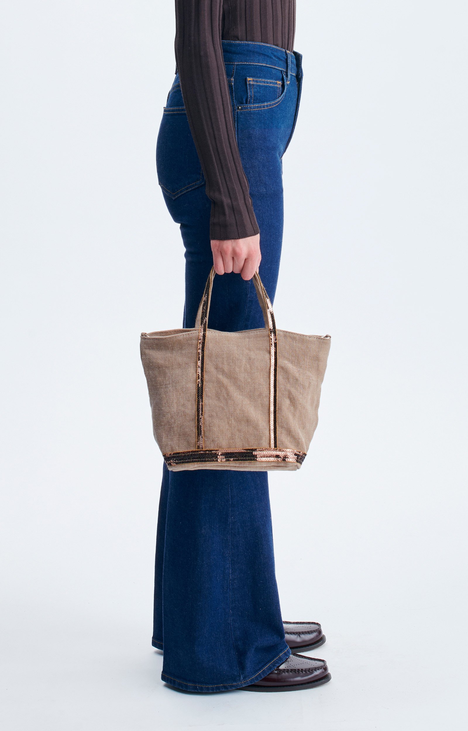 Linen S Cabas Tote Handbag or crossbody bag with zipper Mushroom Vanessa Bruno