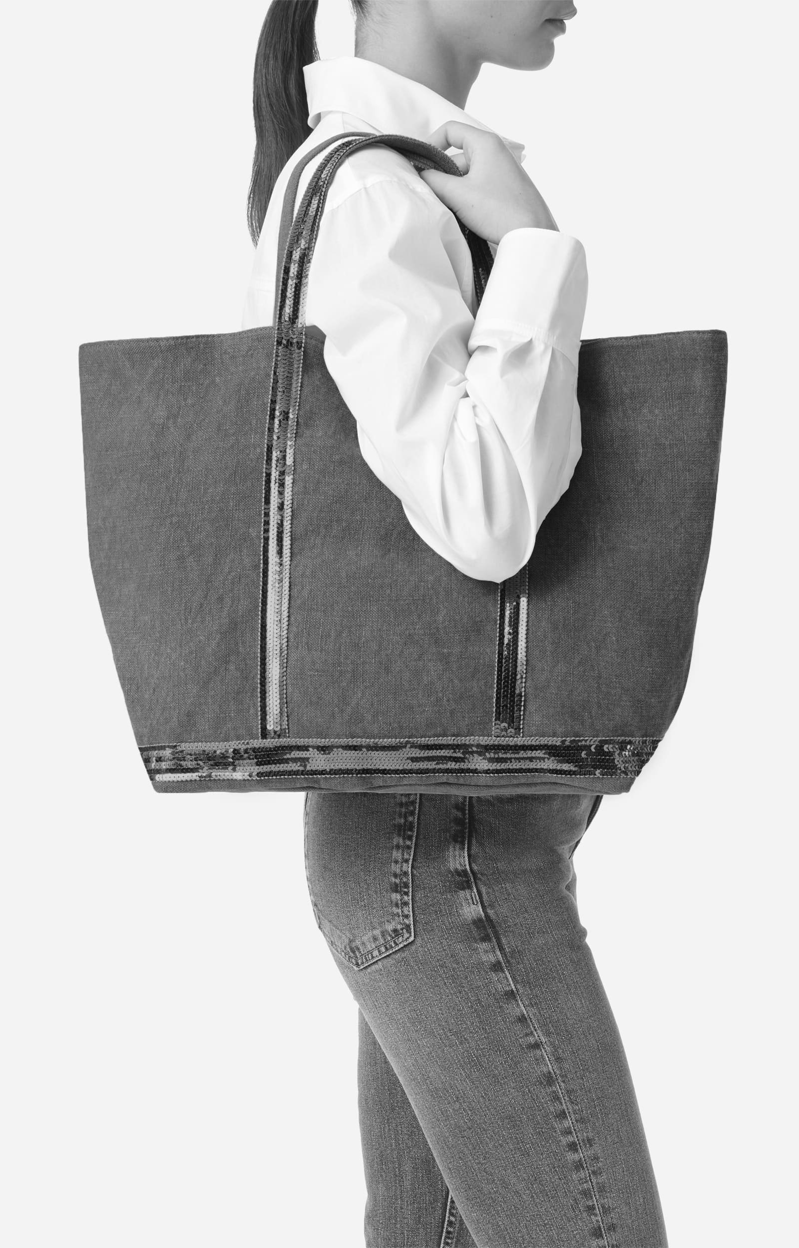 Linen XL Cabas Tote Made in France, Shoulder Bag Aubergine Vanessa Bruno