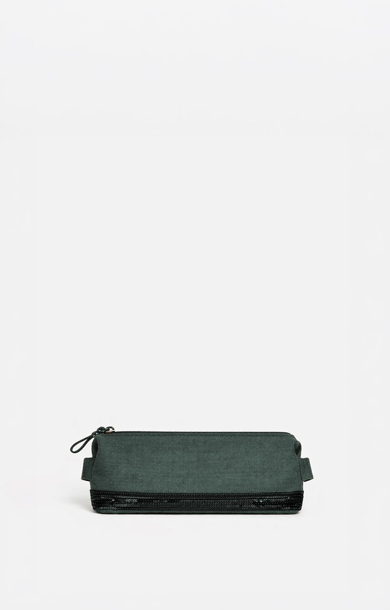 Linen School Pouch Coffee-colored sequined linen, pencil case style Estragon Vanessa Bruno