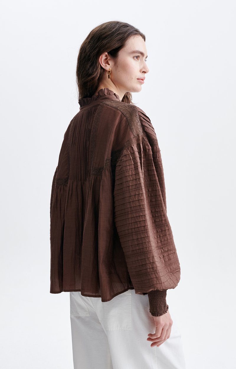 Dahlia Embroidered Blouse Cotton, Lace Embroidery, Cropped Fit Classic Brown Vanessa Bruno