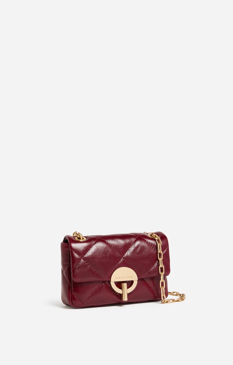Small Cracked Leather Moon Bag Crackled leather, gold clasp, made in Italy CHERRY Vanessa Bruno