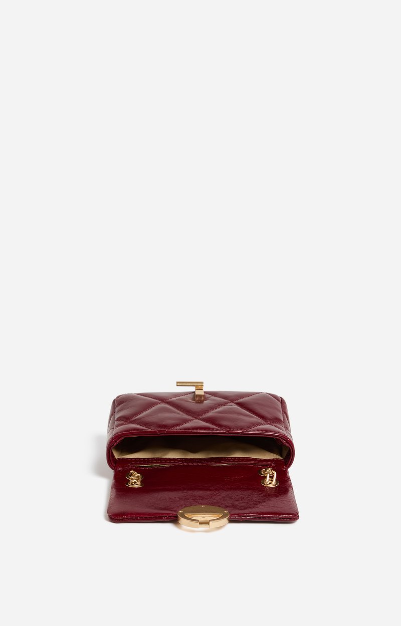 Small Cracked Leather Moon Bag Crackled leather, gold clasp, made in Italy CHERRY Vanessa Bruno