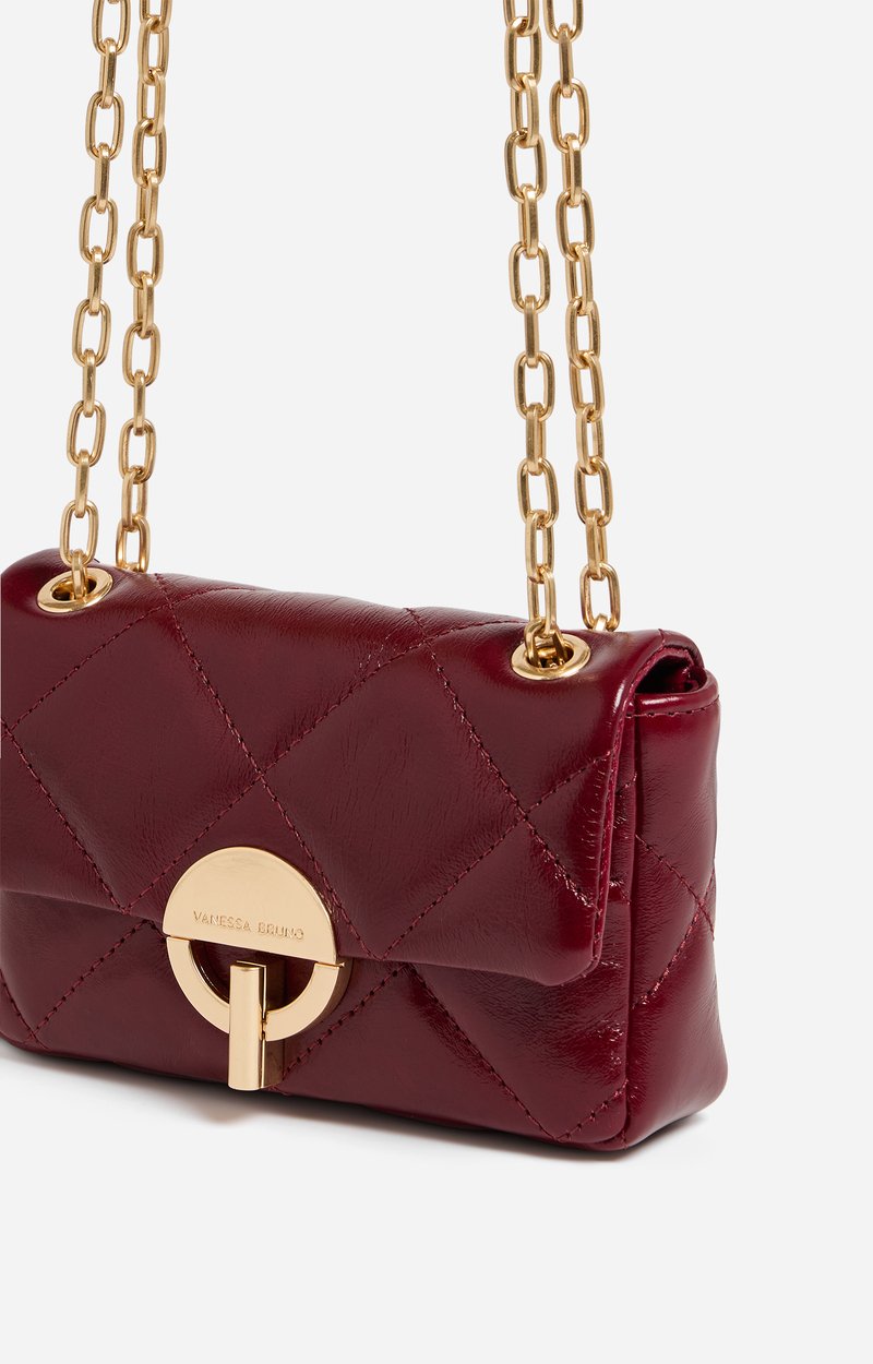 Small Cracked Leather Moon Bag Crackled leather, gold clasp, made in Italy CHERRY Vanessa Bruno
