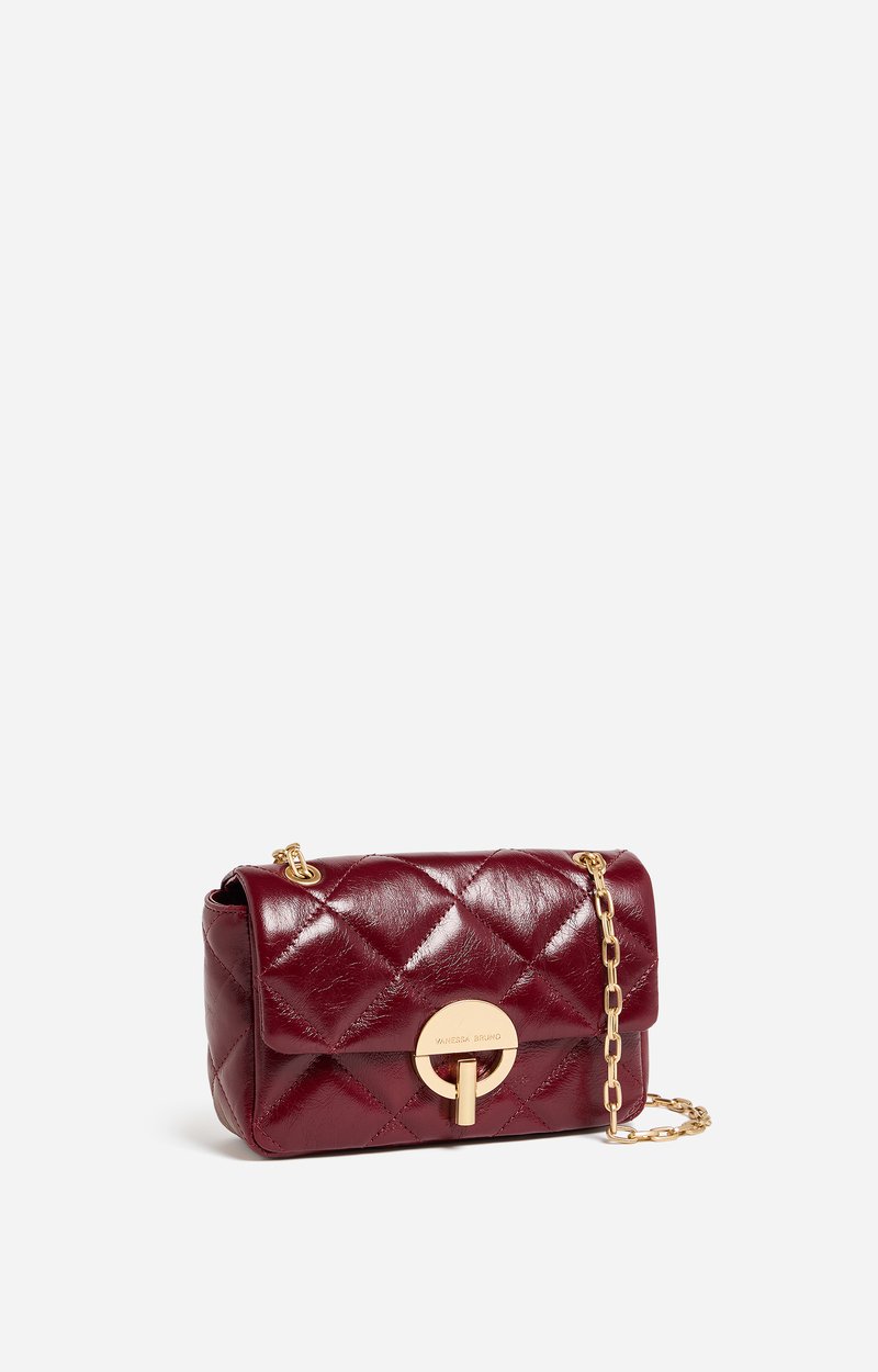 Medium Cracked Leather Moon Bag Crackled leather, gold clasp, made in Italy CHERRY Vanessa Bruno