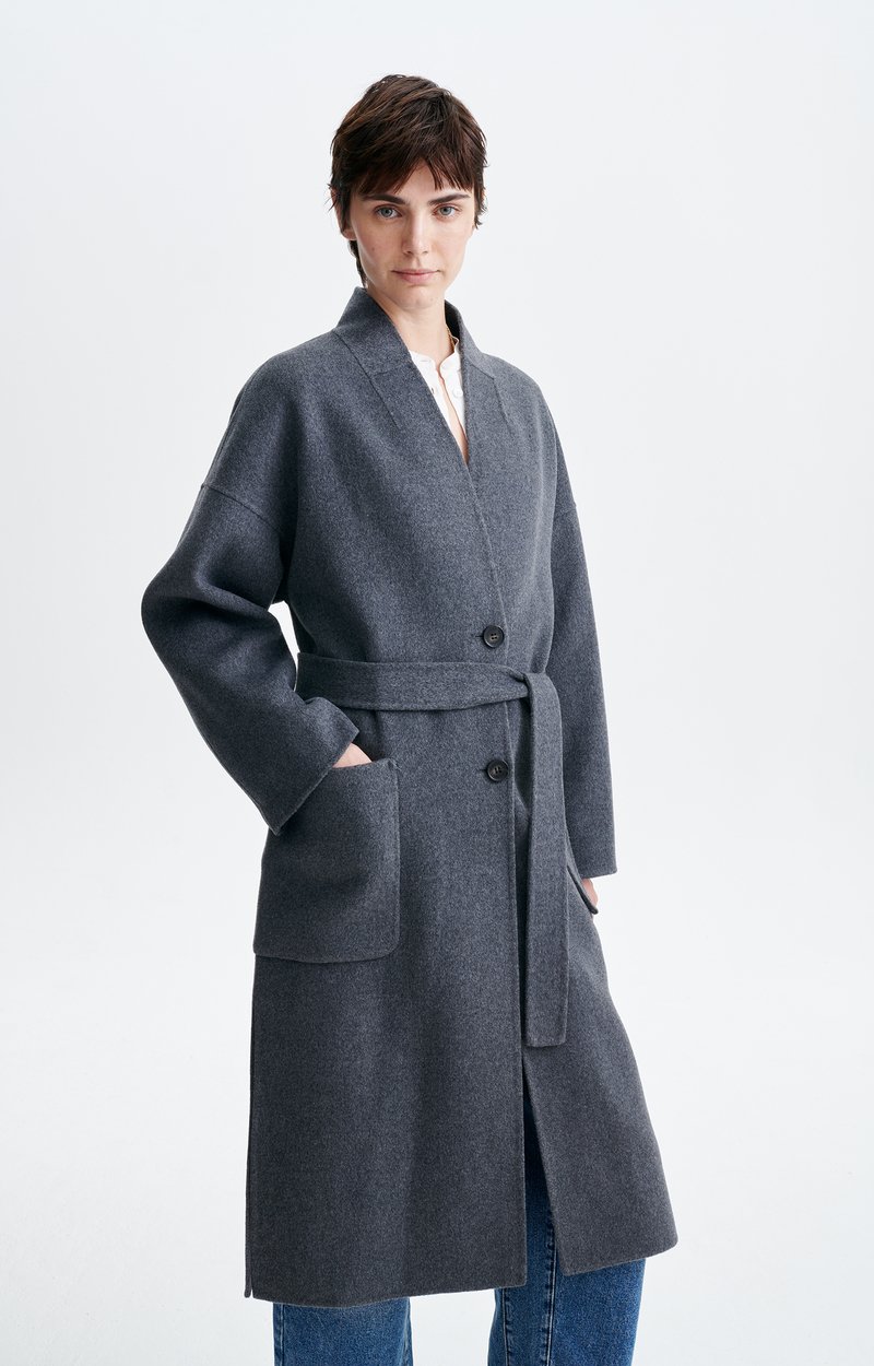 Bachir Long Coat Double-faced wool, belt, side slits HEATHER ANTHRACITE Vanessa Bruno