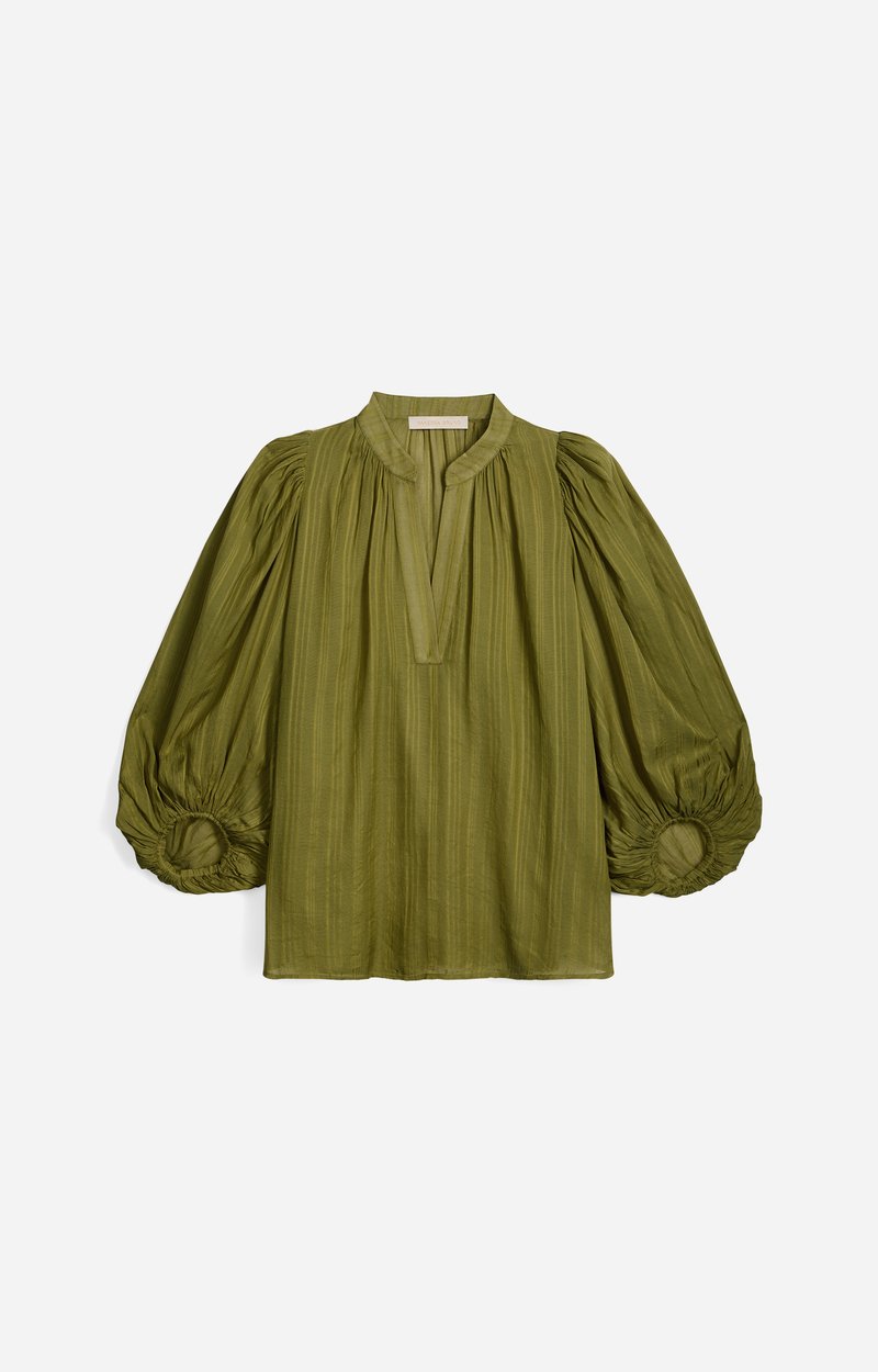 Bell Balloon-Sleeve Blouse Striped Cotton, V-Neck, Balloon Sleeves OLIVE Vanessa Bruno