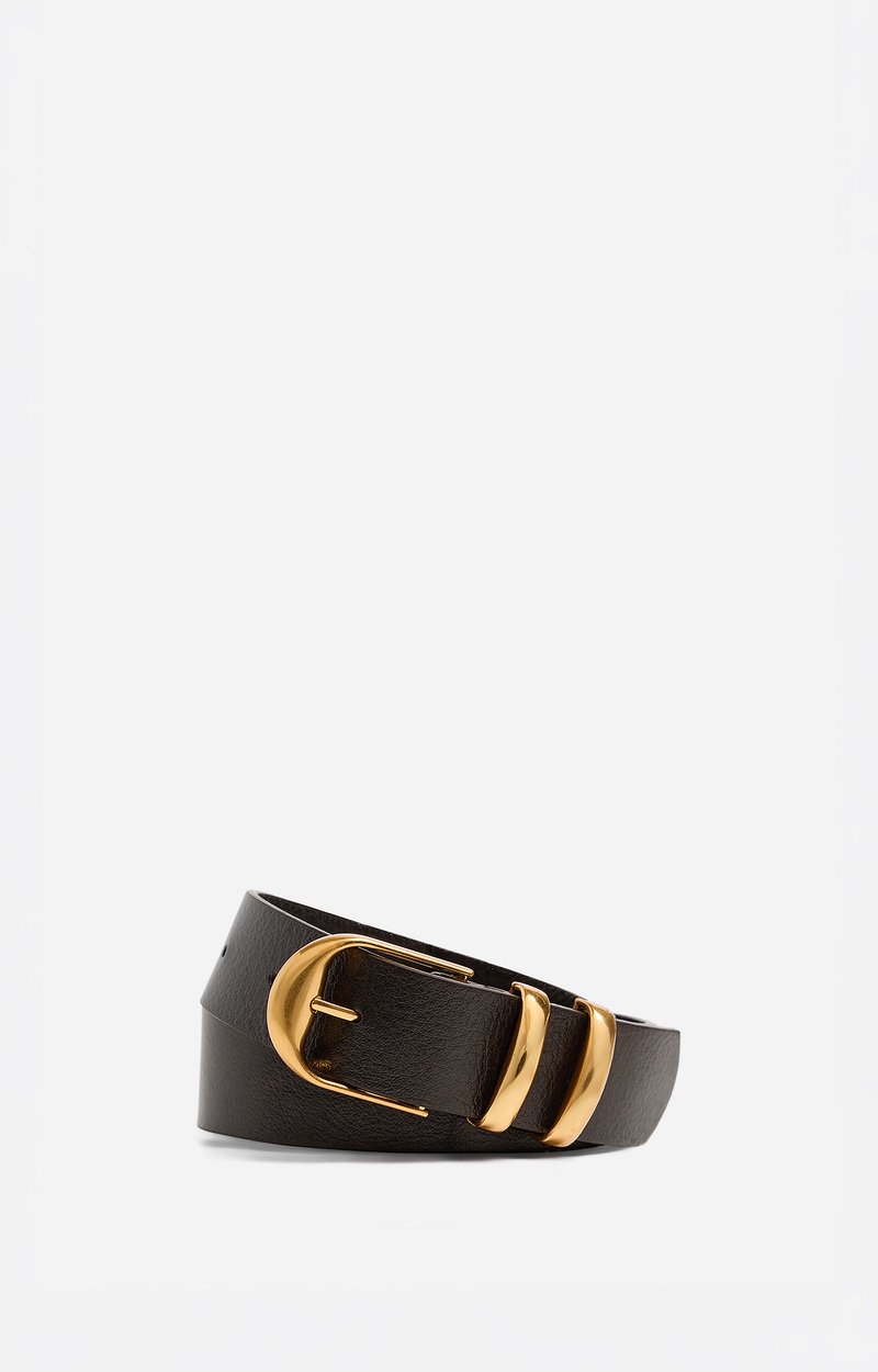 Brown Smooth Leather Belt 30Mm, 30mm cowhide leather, patinated gold buckle