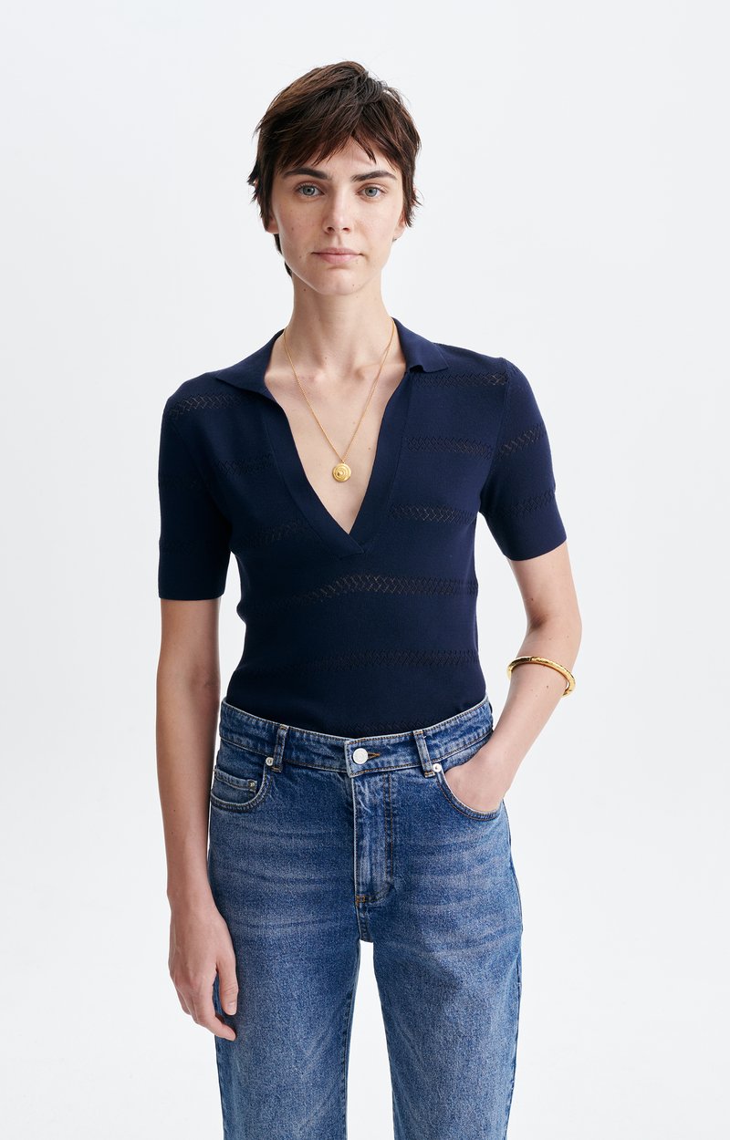 Handy Polo Neck Sweater Geometric patterns, polo collar Navy Blue Vanessa Bruno