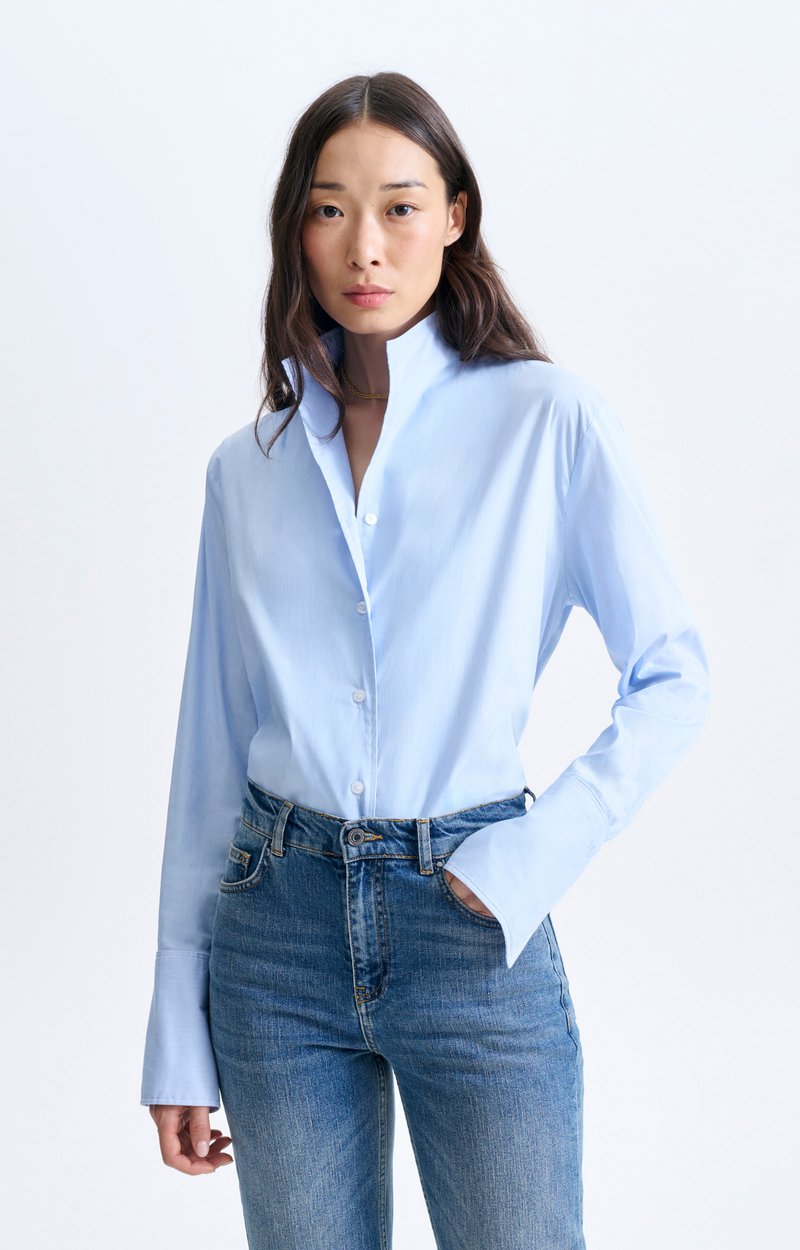 Hugo Striped Shirt Striped Cotton, Stand-Up Collar, Fitted Cut SKY Vanessa Bruno