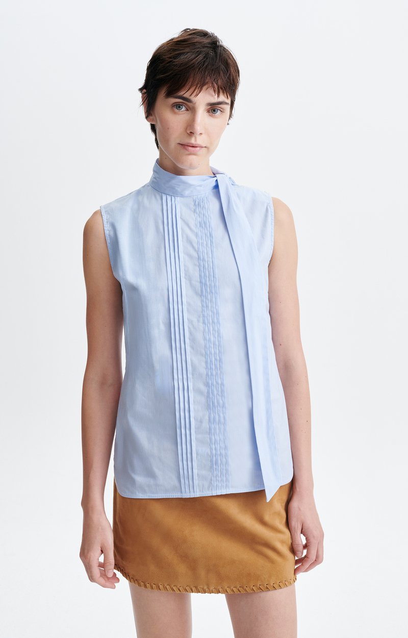 Hilly Sleeveless Blouse Cotton, Pintucks, Lace-Up Collar, Sleeveless SKY Vanessa Bruno