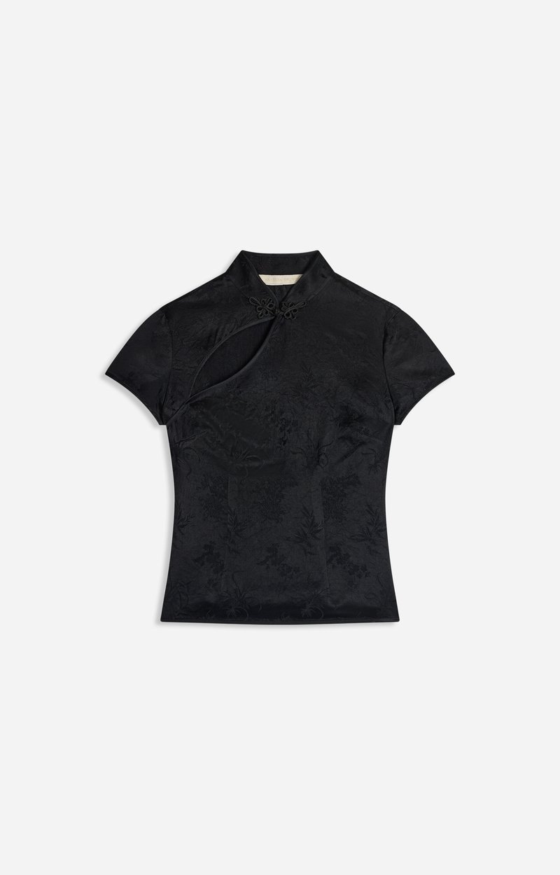 Hansei Jacquard Blouse Jacquard, Brandenburg Collar, Short Sleeves Black Vanessa Bruno