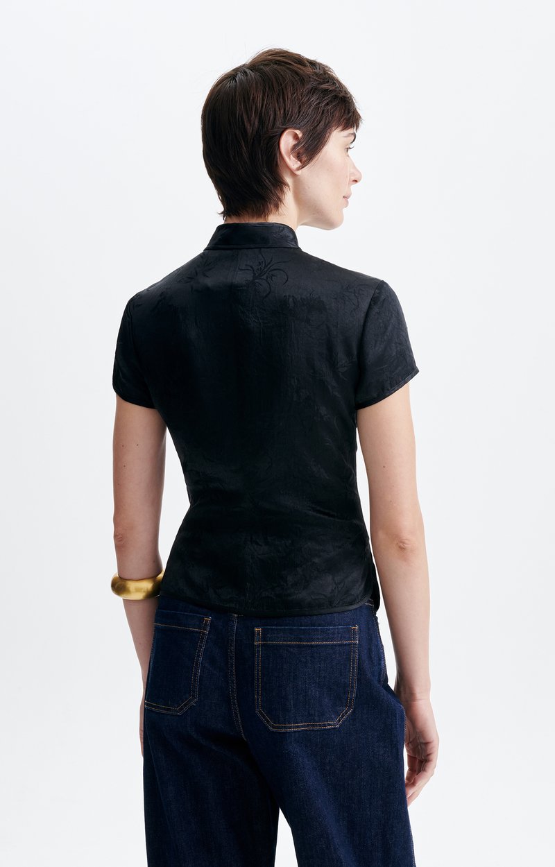 Hansei Jacquard Blouse Jacquard, Brandenburg Collar, Short Sleeves Black Vanessa Bruno