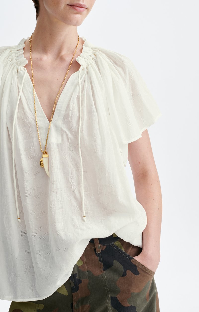 Halisson Embroidered Blouse Cotton, embroidery, gathered lace neckline ECRU Vanessa Bruno