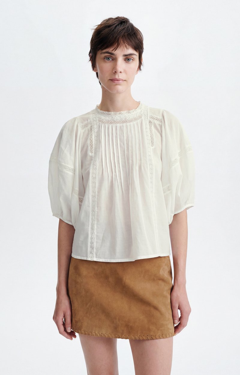 Hava Balloon-Sleeve Blouse Cotton and Lace, Ivory Puffed Sleeves White Vanessa Bruno