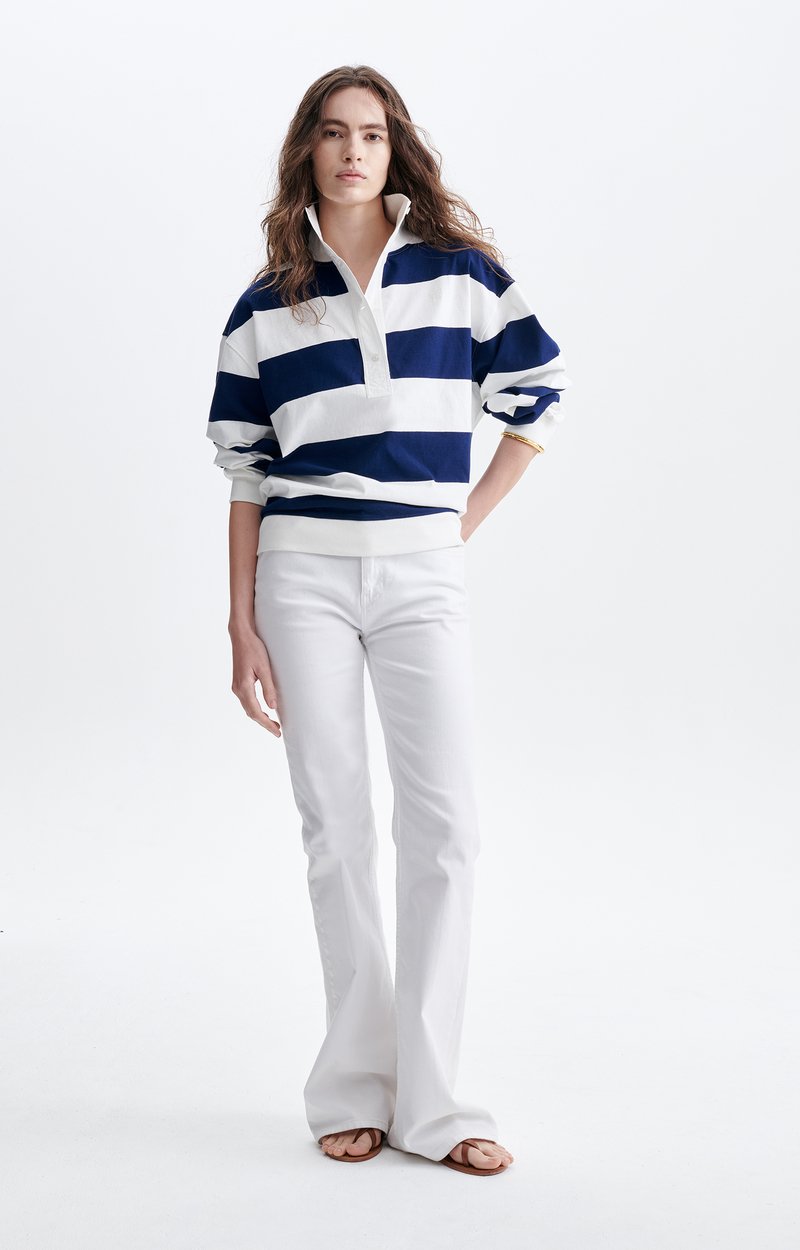 Halek Striped Sweater Organic cotton, wide stripes, high neck Ecru / Navy Vanessa Bruno