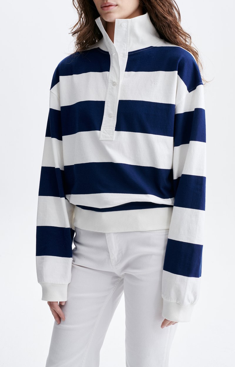 Halek Striped Sweater Organic cotton, wide stripes, high neck Ecru / Navy Vanessa Bruno