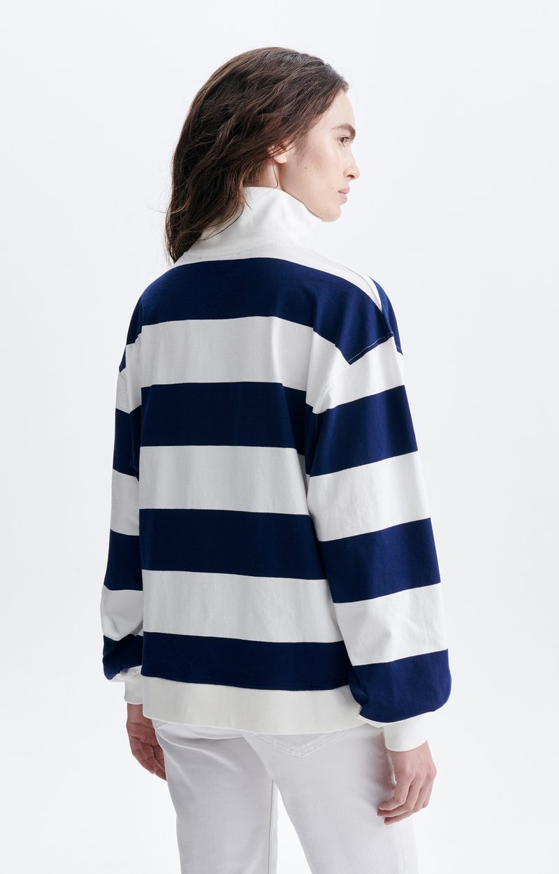 Halek Striped Sweater Organic cotton, wide stripes, high neck Ecru / Navy Vanessa Bruno