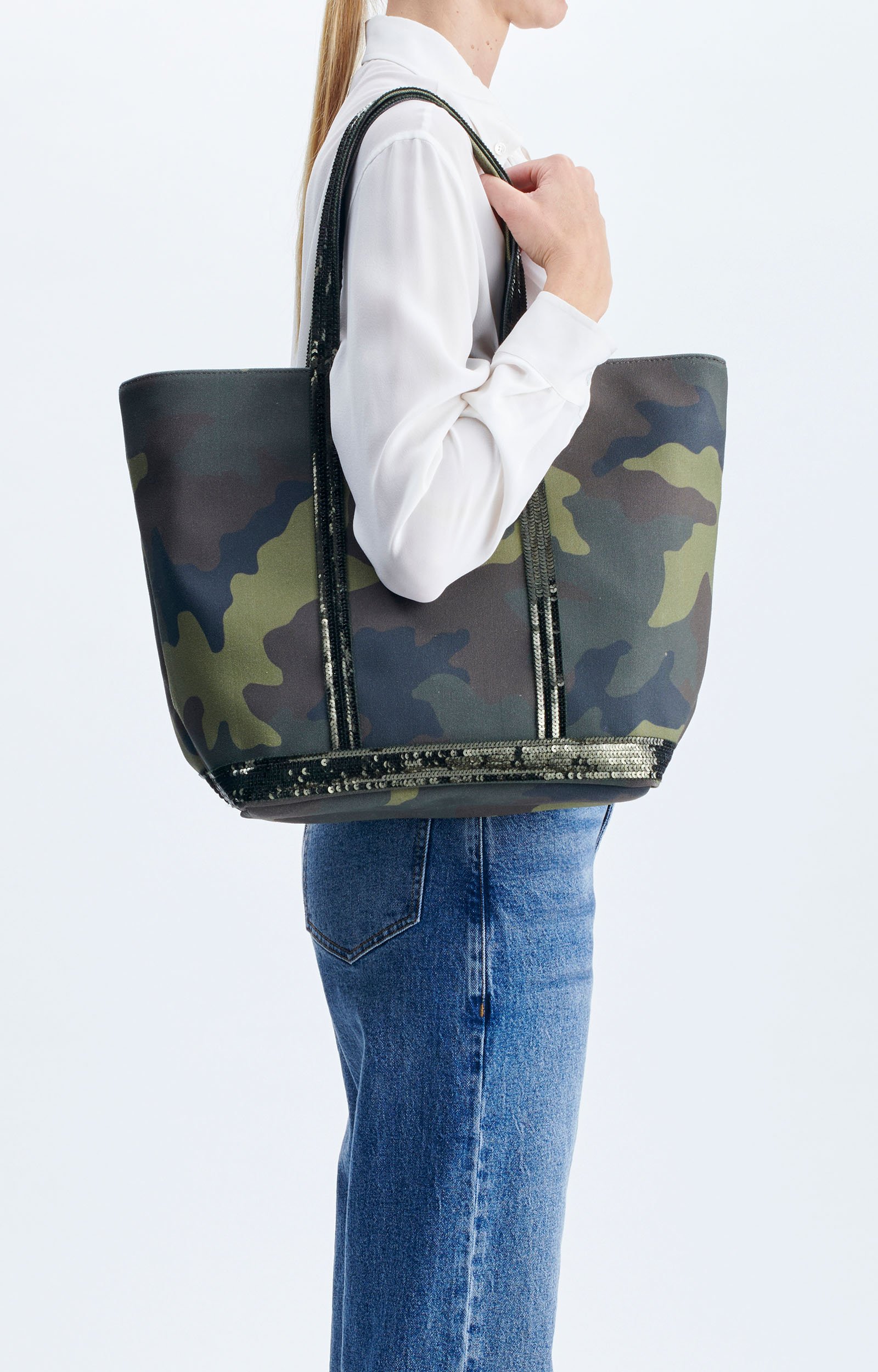 Canvas L Zipped Cabas Tote Made in France, Shoulder Bag MILITARY Vanessa Bruno
