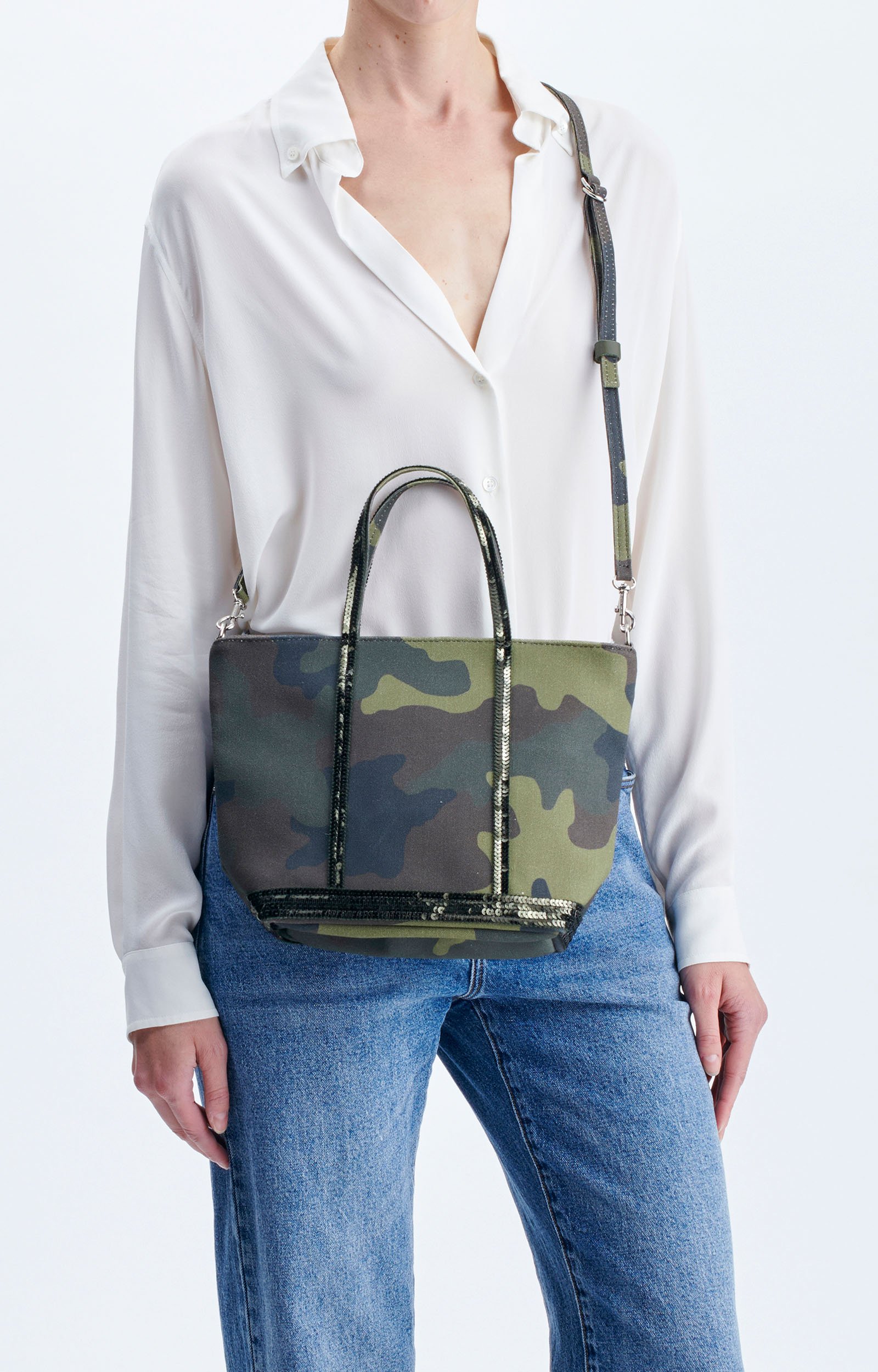 Canvas S Zipped Cabas Tote Made in France, Crossbody Bag MILITARY Vanessa Bruno