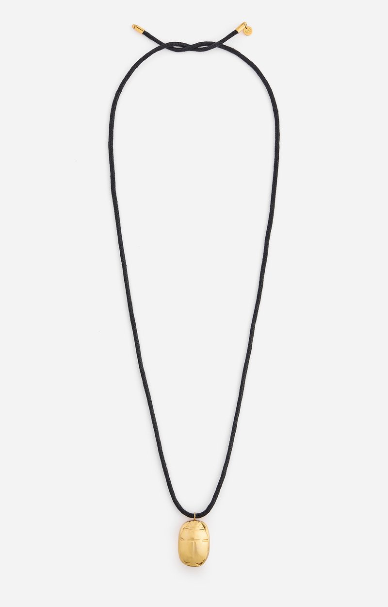 Hobart Brass Necklace, Gold-Plated Brass, Leather Cord, Teardrop Pendant