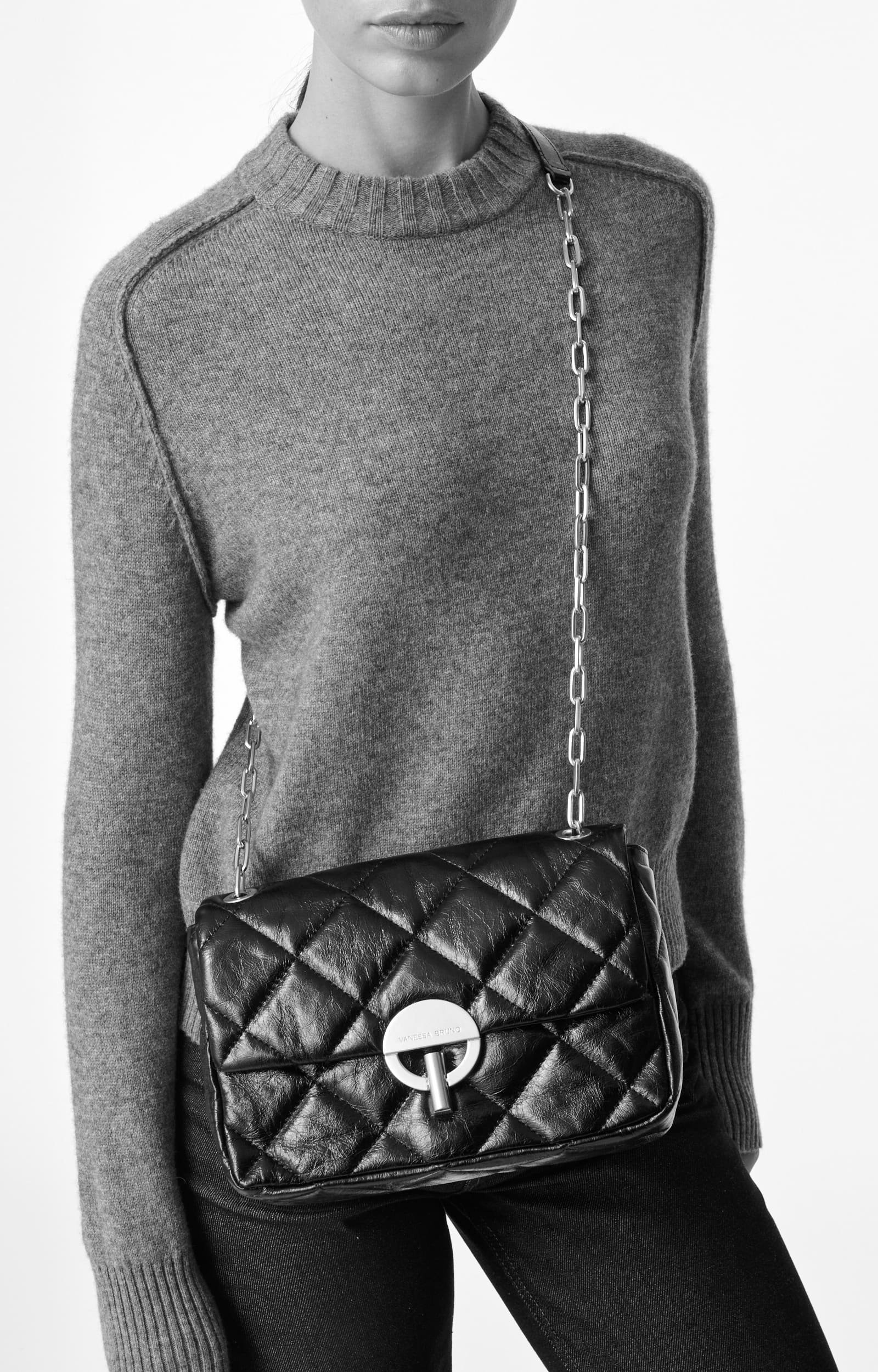 Large Cracked Leather Moon Bag Quilted crackled leather, made in Italy Wise Vanessa Bruno