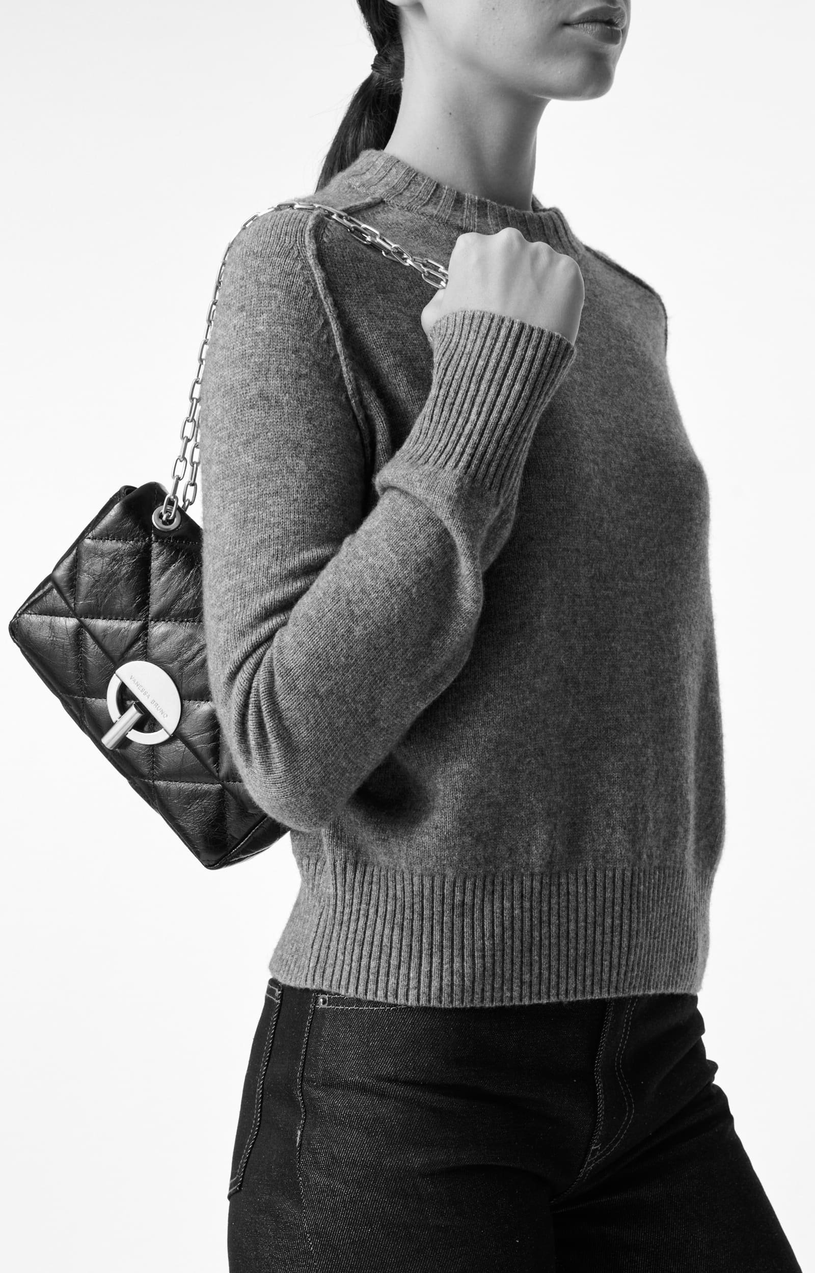 Medium Cracked Leather Moon Bag Crackled leather, gold clasp, made in Italy Wise Vanessa Bruno