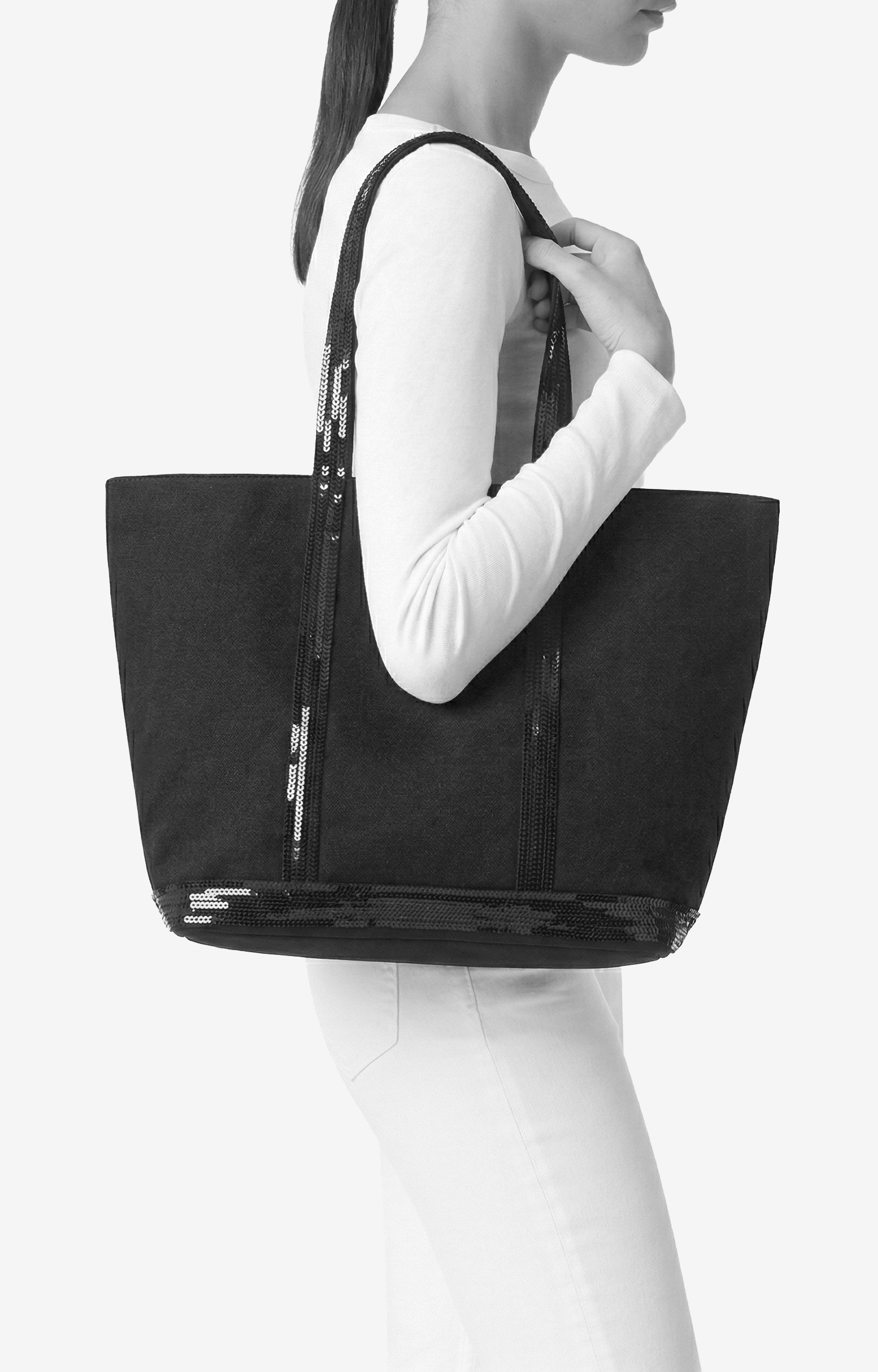 Canvas L Zipped Cabas Tote In canvas & sequins COFFEE Vanessa Bruno
