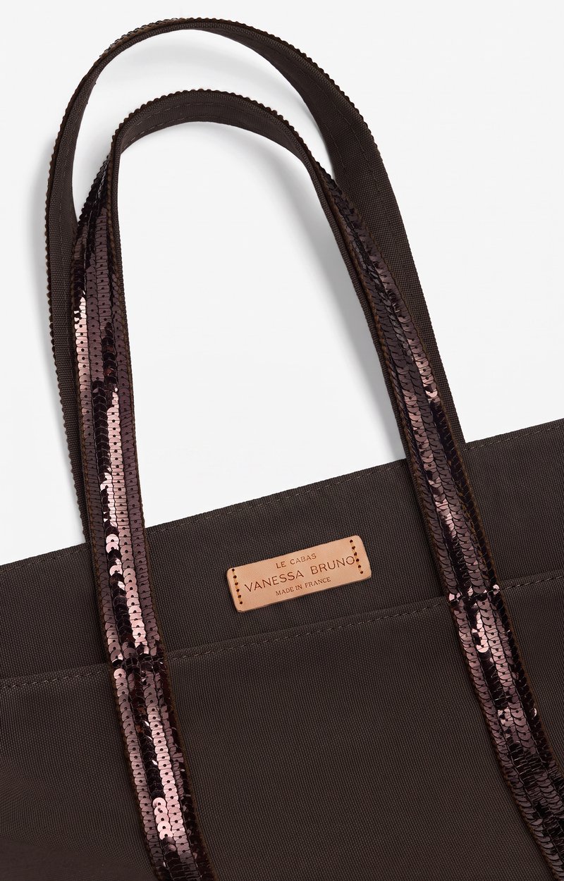 Canvas L Zipped Cabas Tote In canvas & sequins COFFEE Vanessa Bruno