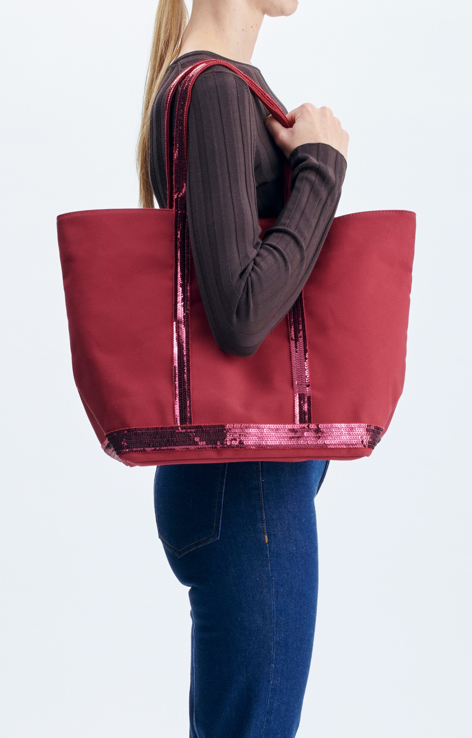 Canvas L Zipped Cabas Tote In canvas & sequins Goji Vanessa Bruno