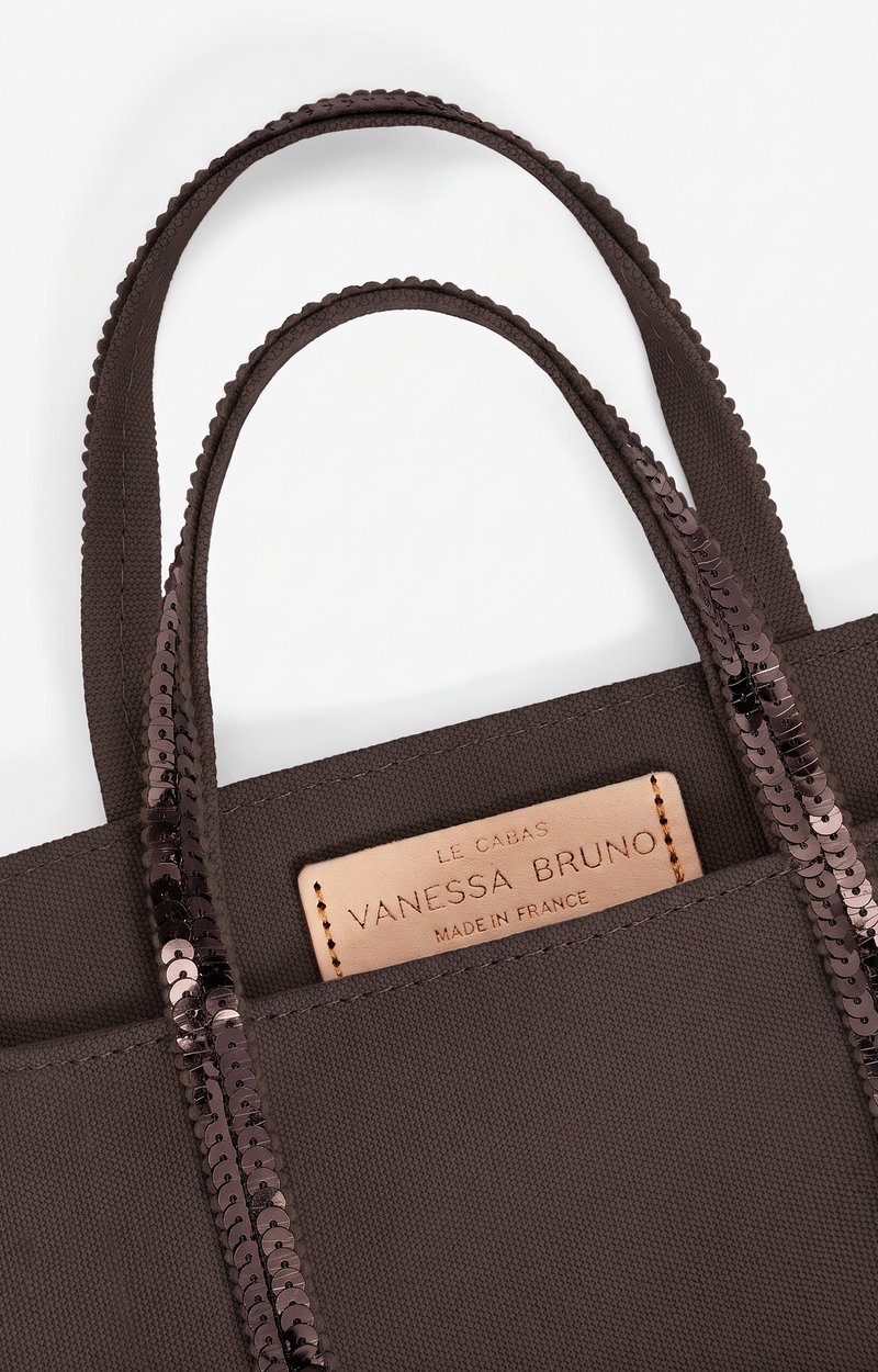 Canvas XS Zipped Cabas Tote In canvas & sequins COFFEE Vanessa Bruno