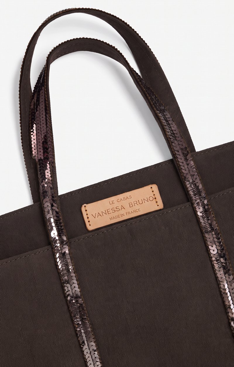Canvas S Zipped Cabas Tote In canvas & sequins COFFEE Vanessa Bruno