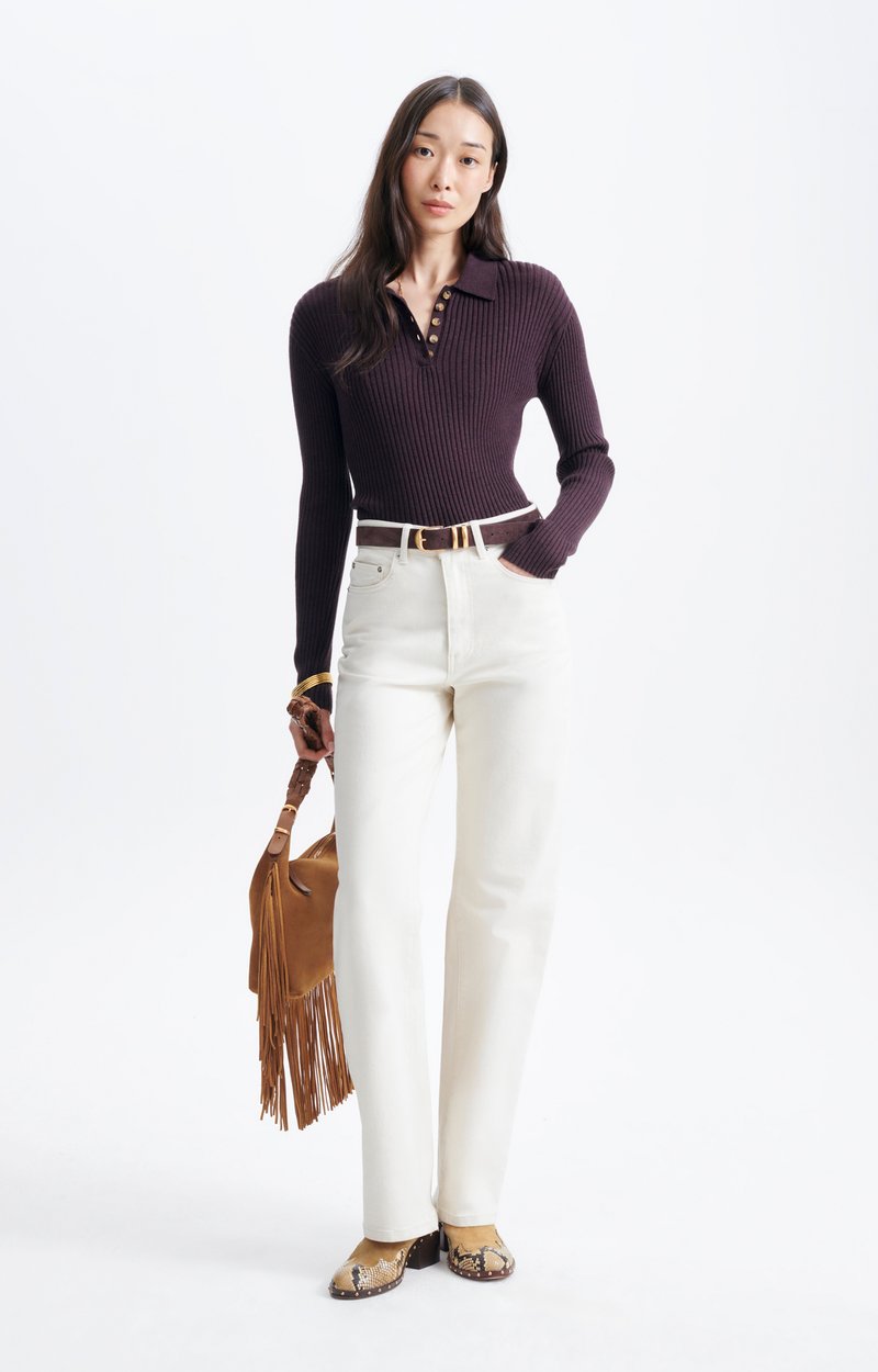 Hoche Polo Shirt Ribbed merino knit polo CHOCOLATE Vanessa Bruno