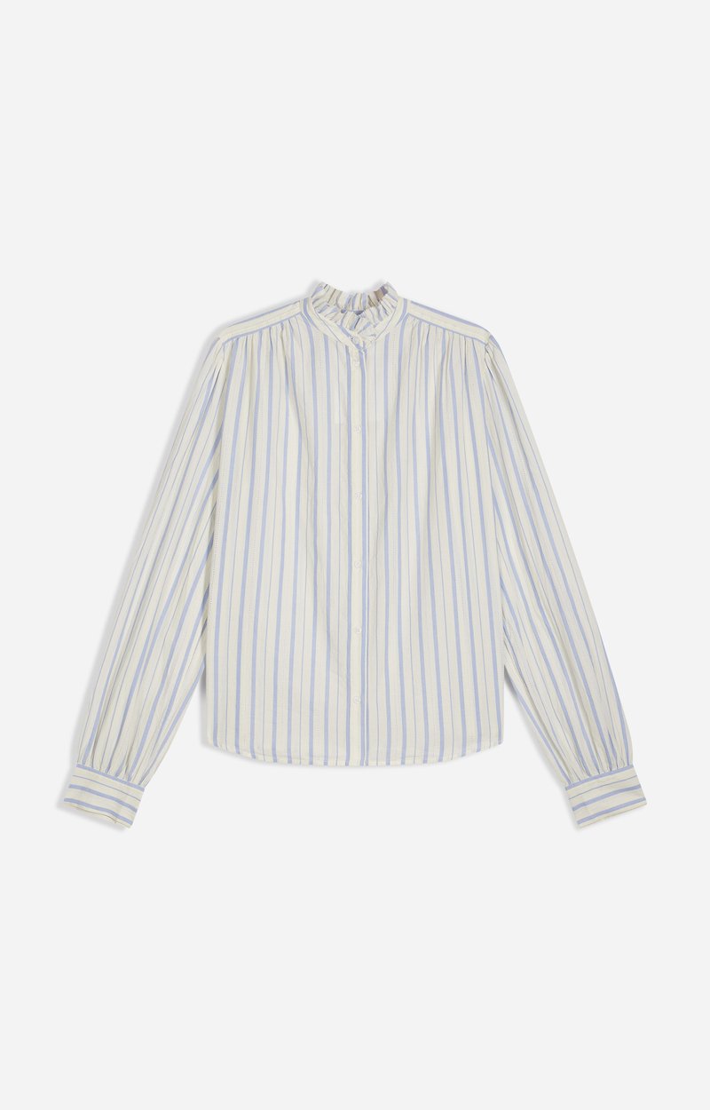 Hilda Blouse, Striped cotton blouse, ruffle collar