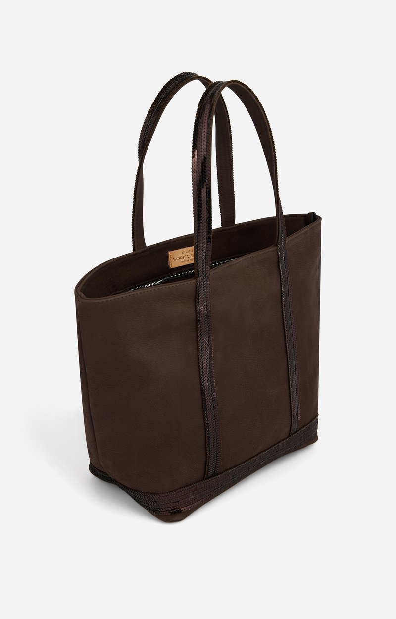Nubuck Leather M Zipped Cabas Tote In leather, sequin trims CHOCOLATE Vanessa Bruno