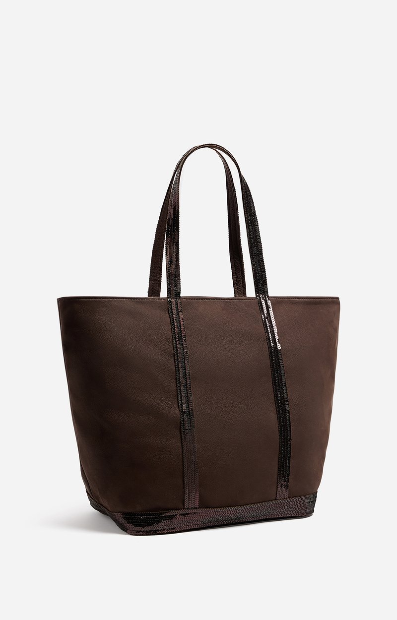 Nubuck Leather L Zipped Cabas Tote In leather, sequin trims CHOCOLATE Vanessa Bruno