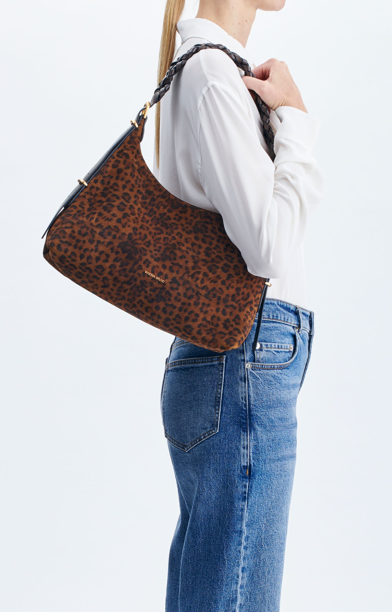 Small Jess Leopard Hobo Bag Leopard-print velvet leather Fawn Vanessa Bruno