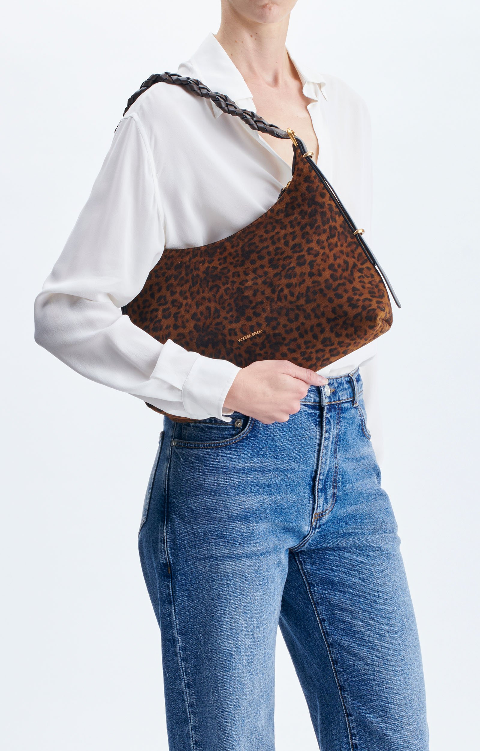 Small Jess Leopard Hobo Bag Leopard-print velvet leather Fawn Vanessa Bruno