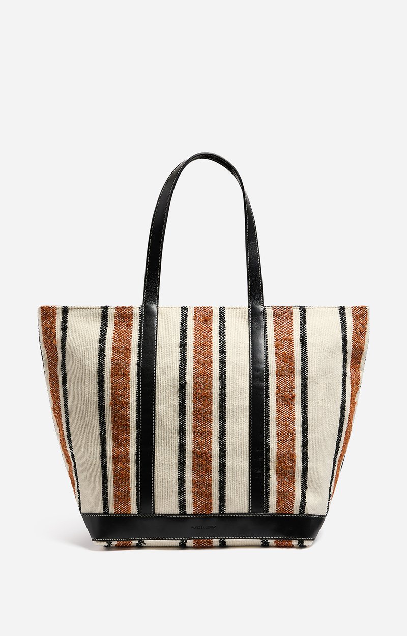 Canvas L Zipped Cabas Tote Woven canvas, leather trims MULTICO/BISCUIT Vanessa Bruno