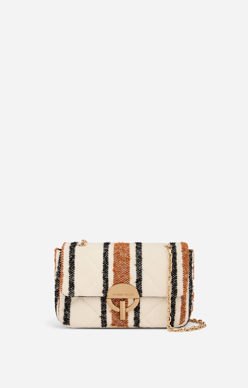 Medium Woven Canvas Moon Bag Striped woven canvas, leather trims MULTICO/BISCUIT Vanessa Bruno
