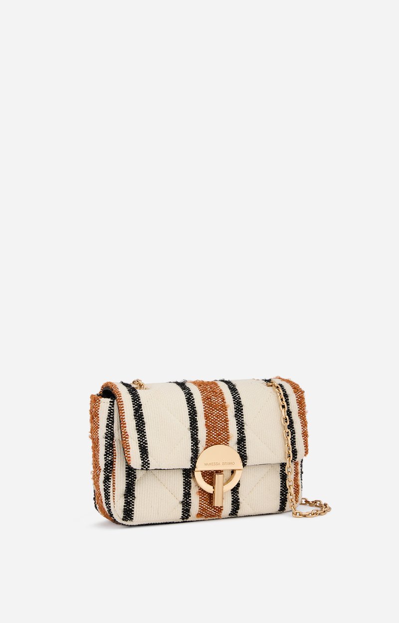 Medium Woven Canvas Moon Bag Striped woven canvas, leather trims MULTICO/BISCUIT Vanessa Bruno
