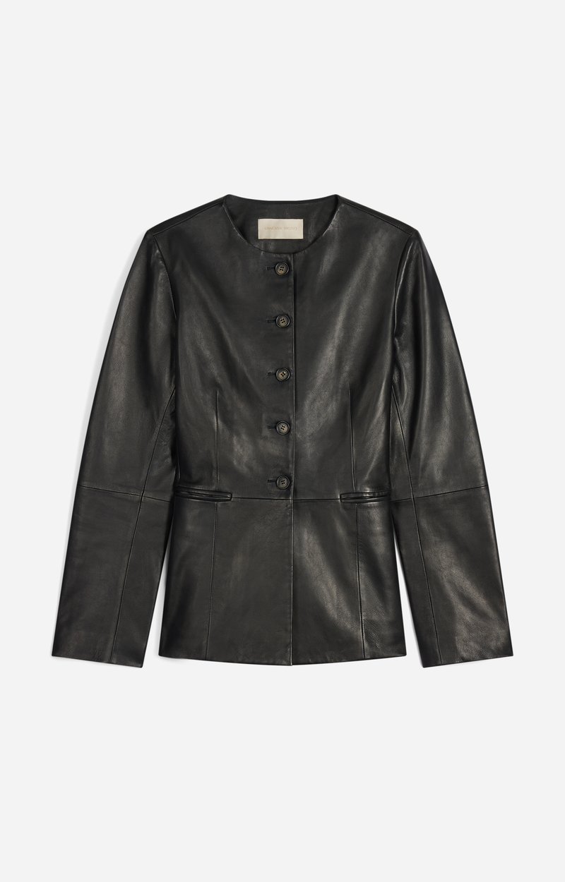 Haron Jacket, Jacket in chrome-free lambskin, round neck, black