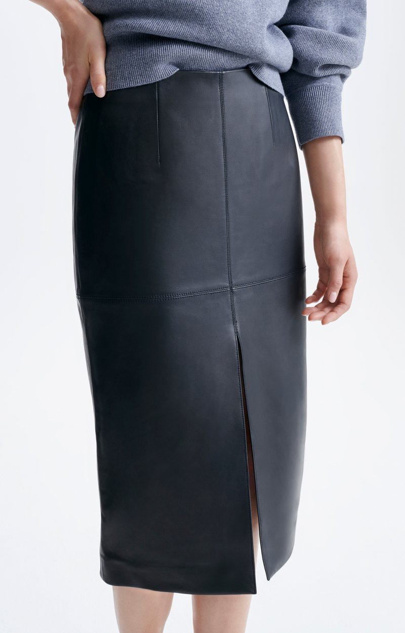 Felindra Skirt Leather midi skirt, front slit Black Vanessa Bruno