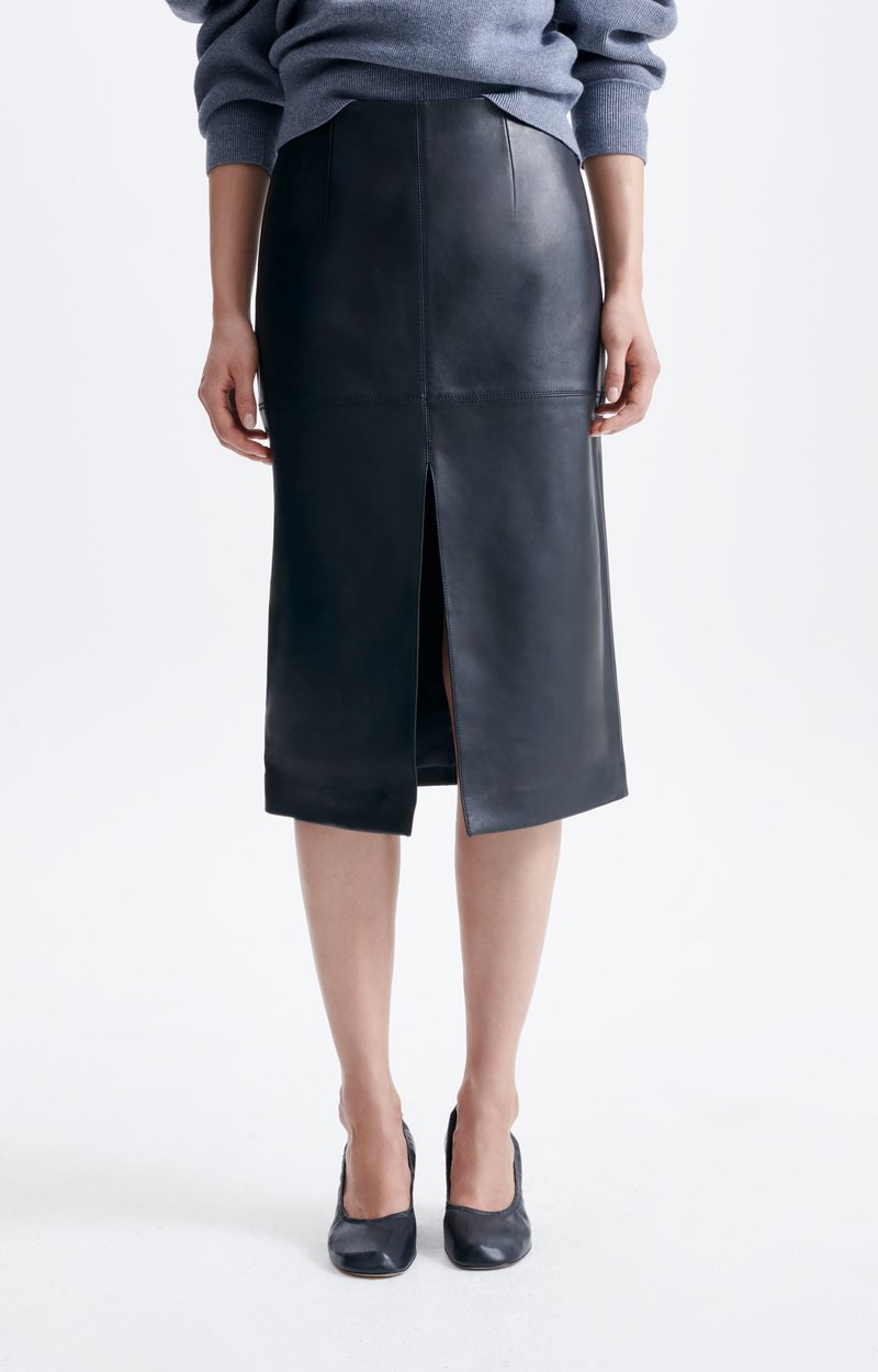 Felindra Skirt Leather midi skirt, front slit Black Vanessa Bruno