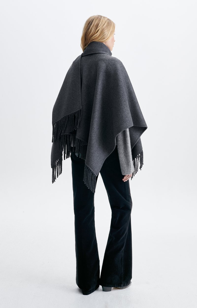 Hope Poncho Fringed wool poncho, detachable scarf HEATHER ANTHRACITE Vanessa Bruno