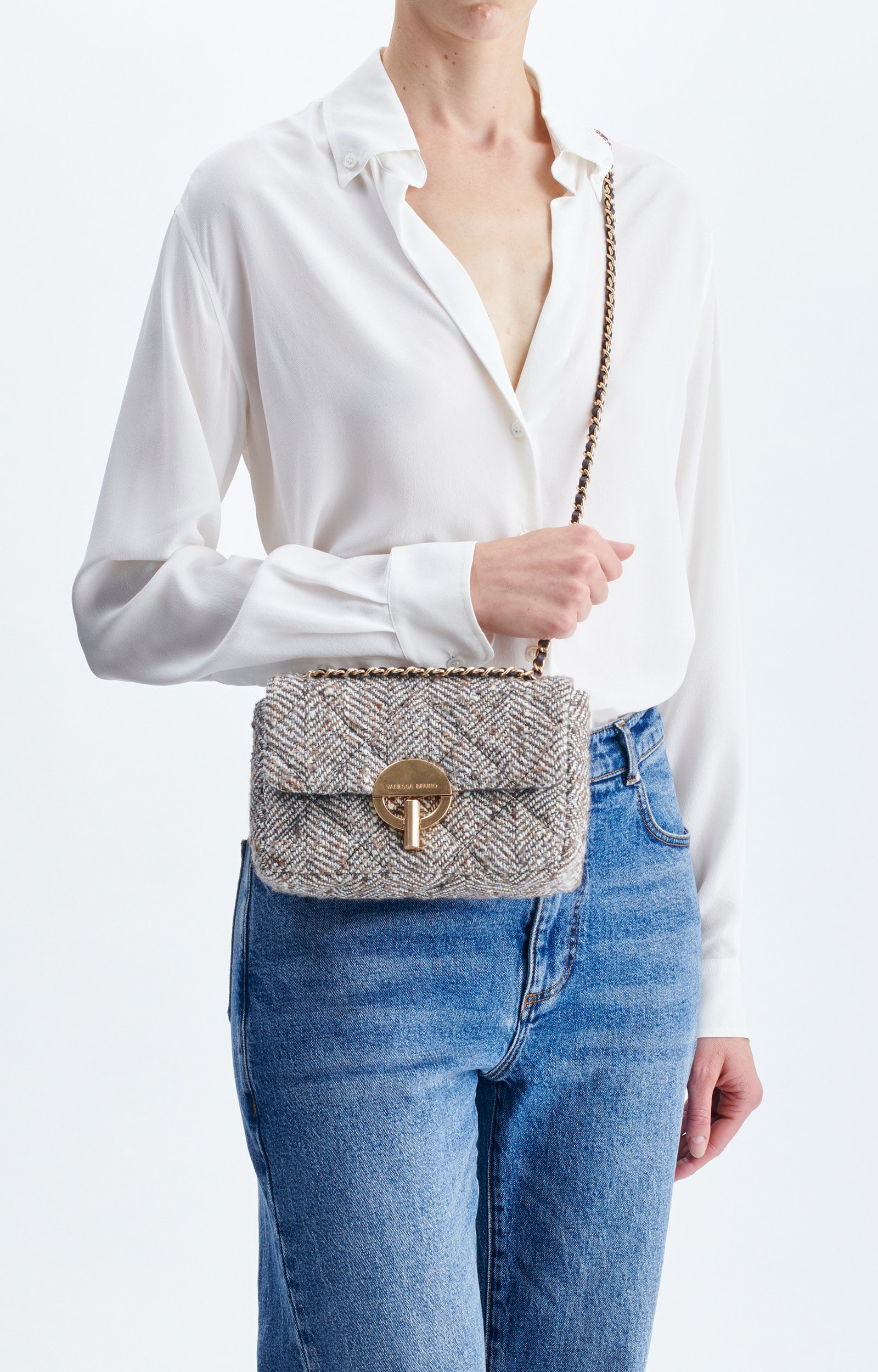 Medium Tweed Moon Bag Tweed-effect fabric bag, chain strap Mole Vanessa Bruno