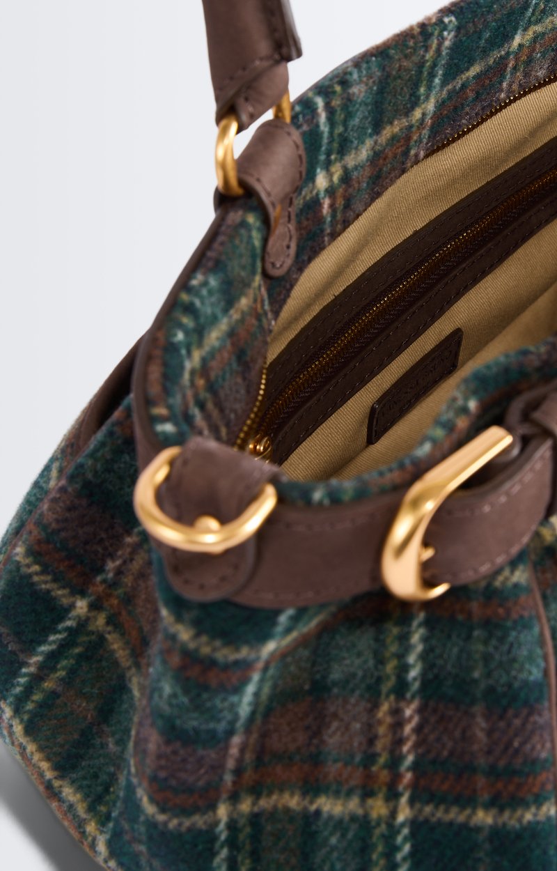 Small Tartan Lune Bag Tartan fabric handbag, 24H size Green Vanessa Bruno