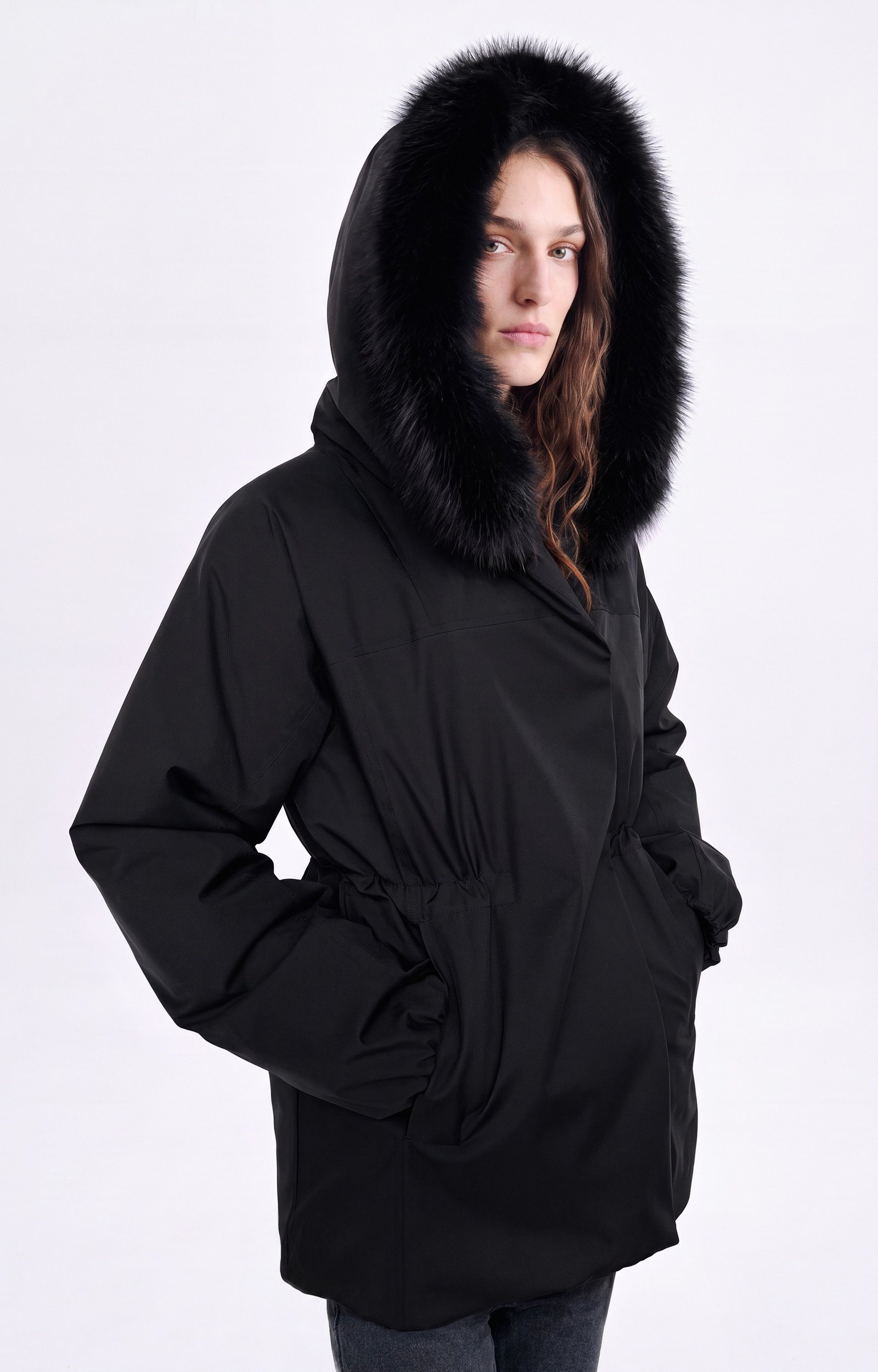 Jansk Padded Jacket Hooded padded jacket, faux fur trim Black Vanessa Bruno