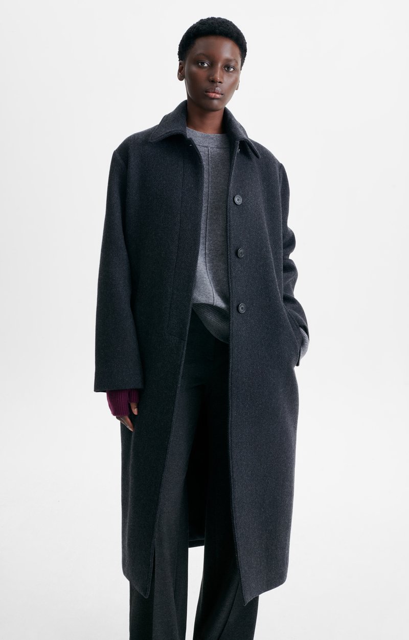 Higgy Coat Long herringbone wool coat, shirt collar ANTHRACITE Vanessa Bruno