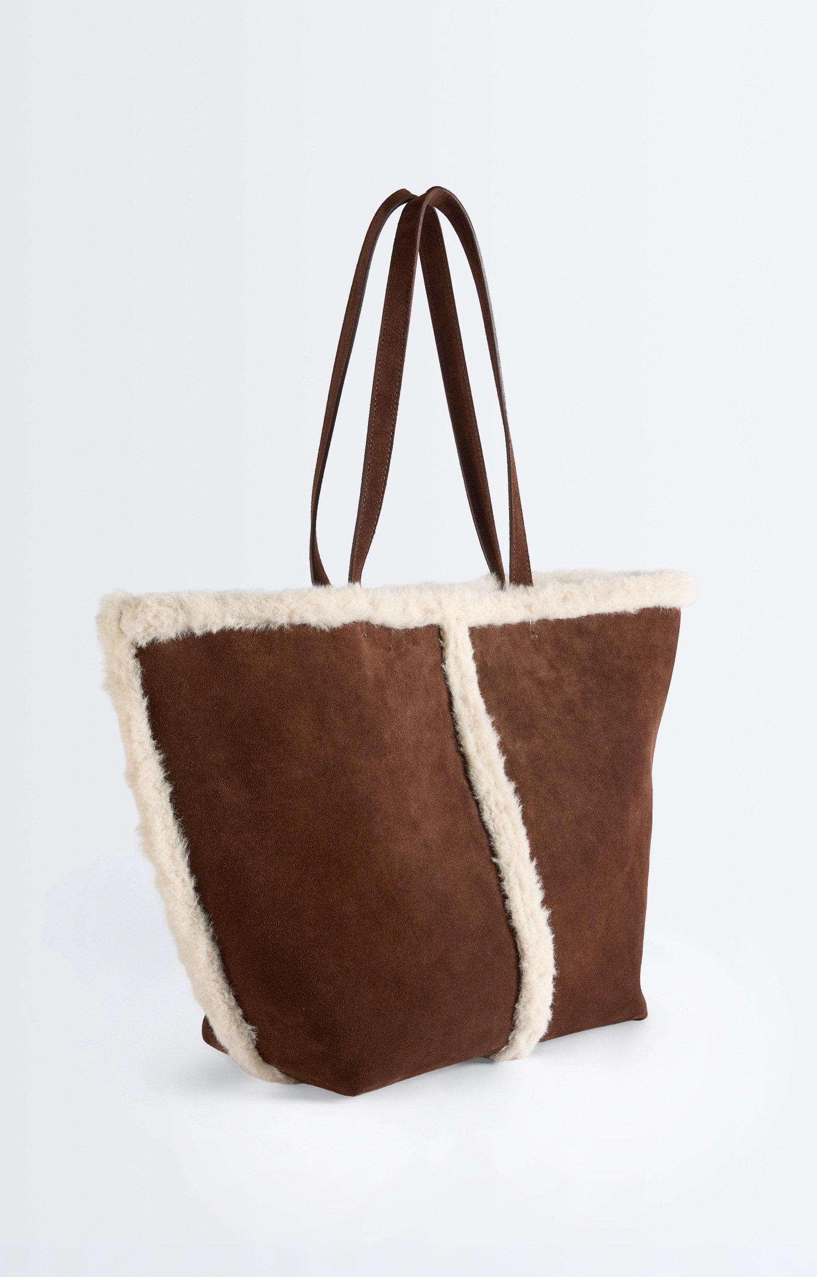 Large Shearling Leather Daily Tote Suede and shearling large tote Classic Brown Vanessa Bruno